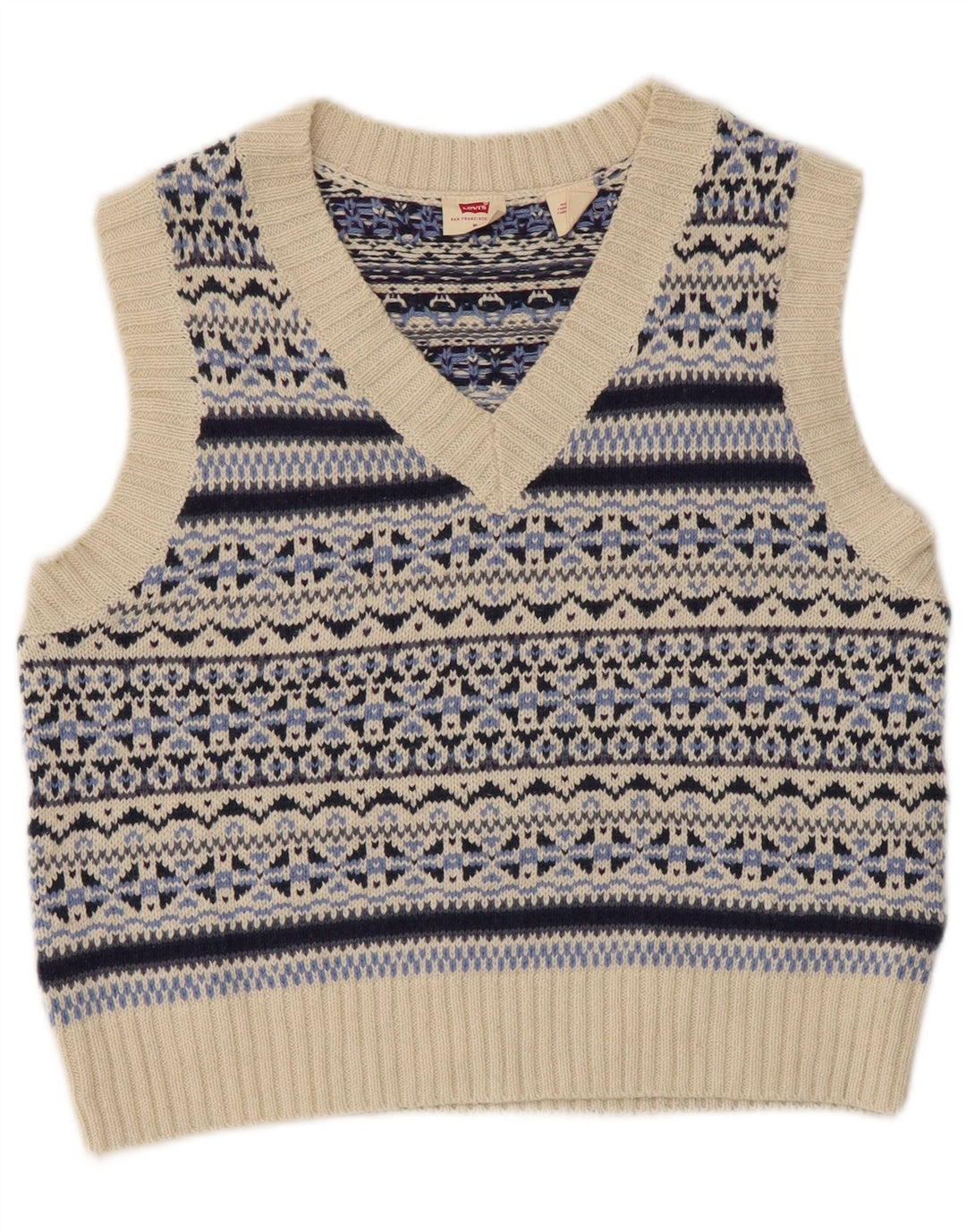 Levi's Damen Crop Vest Tank Top UK 12 Mittelblaue Fair-Isle-Baumwolle