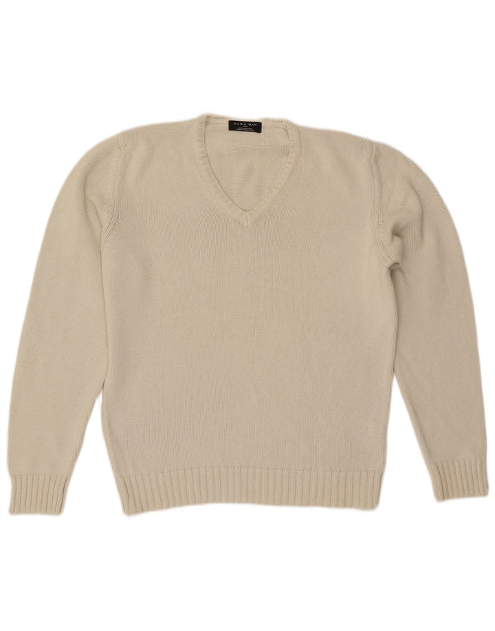 Zara Herren-Pullover mit V-Ausschnitt aus mittelbeiger Baumwolle