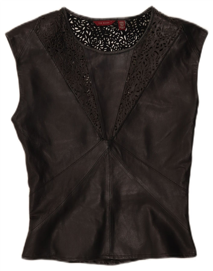 Ted Baker Damen Lederblusenoberteil Größe 1 XS Schwarz