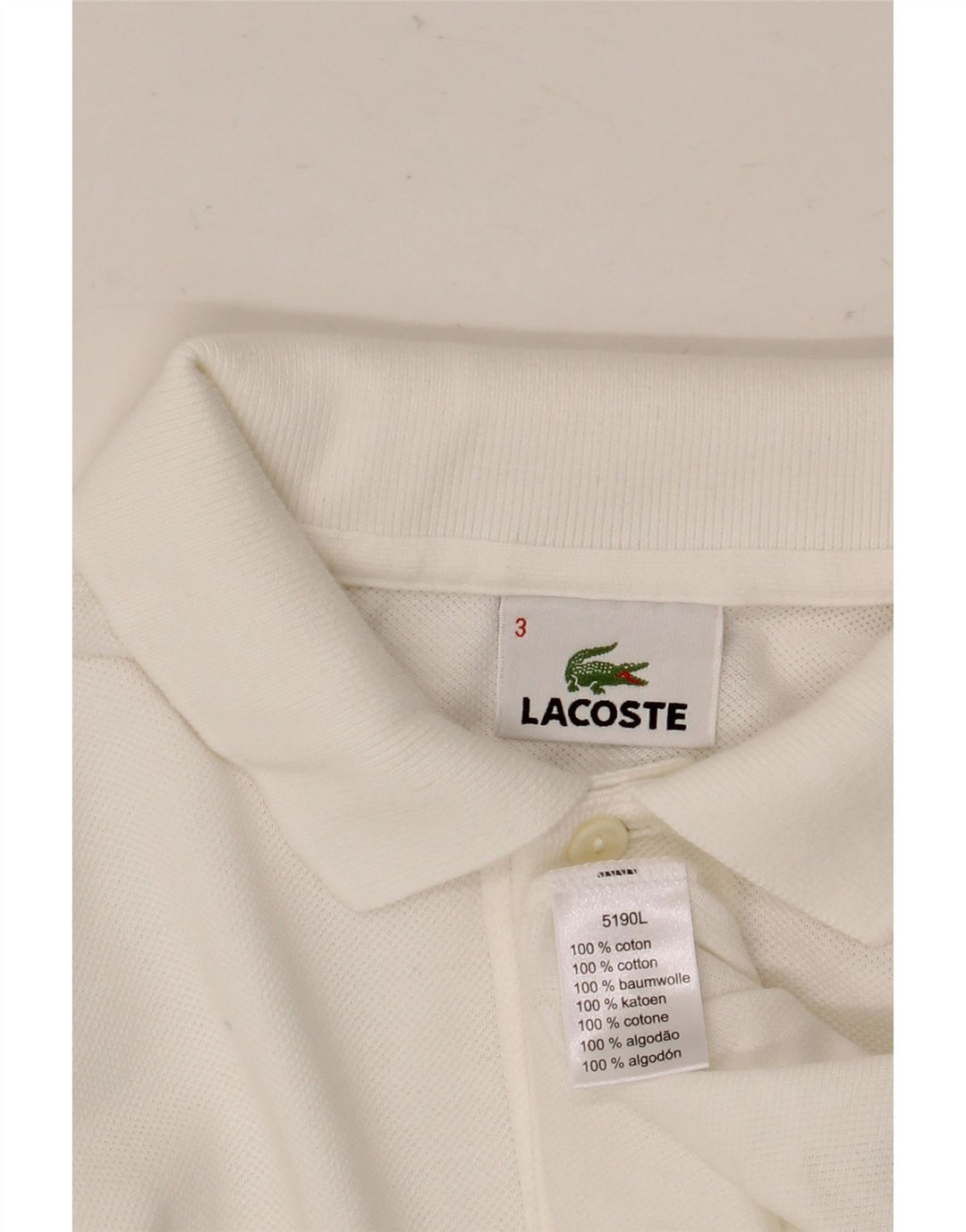 LACOSTE Herren-Langarm-Poloshirt, Größe 3, klein, weiße Baumwolle