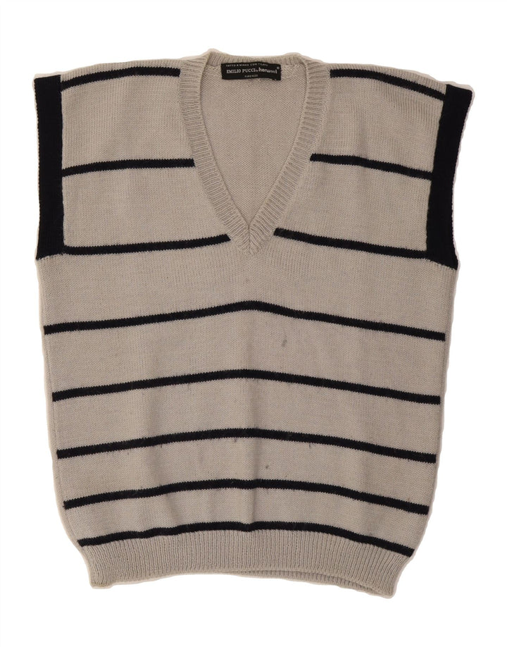 EMILIO PUCCI Mens Vest Tank Top Medium Grey Striped Wool Vintage Emilio Pucci and Second-Hand Emilio Pucci from Messina Hembry 