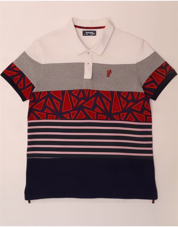 Desigual Herren Poloshirt 2XL Mehrfarbig gestreift aus Baumwolle