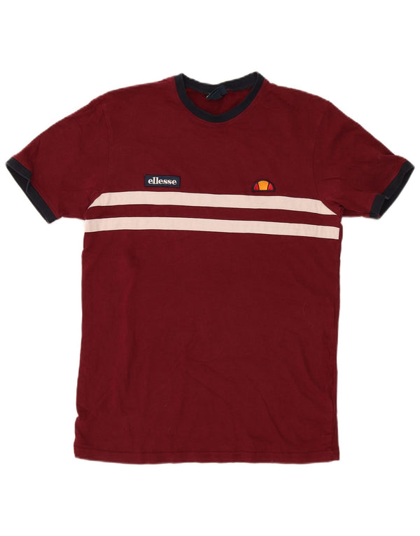 Ellesse Herren T-Shirt Top Small Burgunderrot gestreift aus Baumwolle