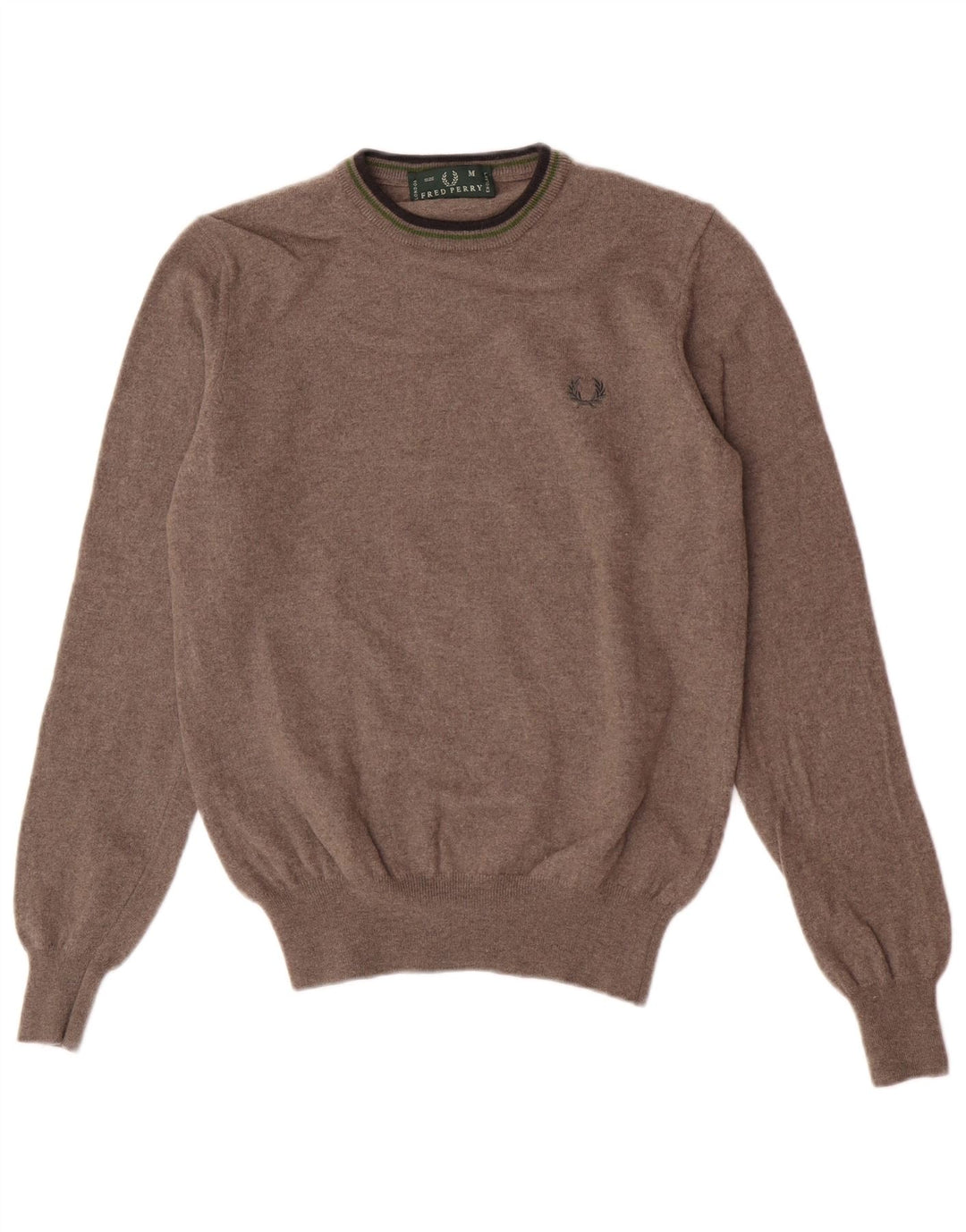 Fred Perry Damen-Pullover mit Rundhalsausschnitt, UK 12, mittelbraune Wolle