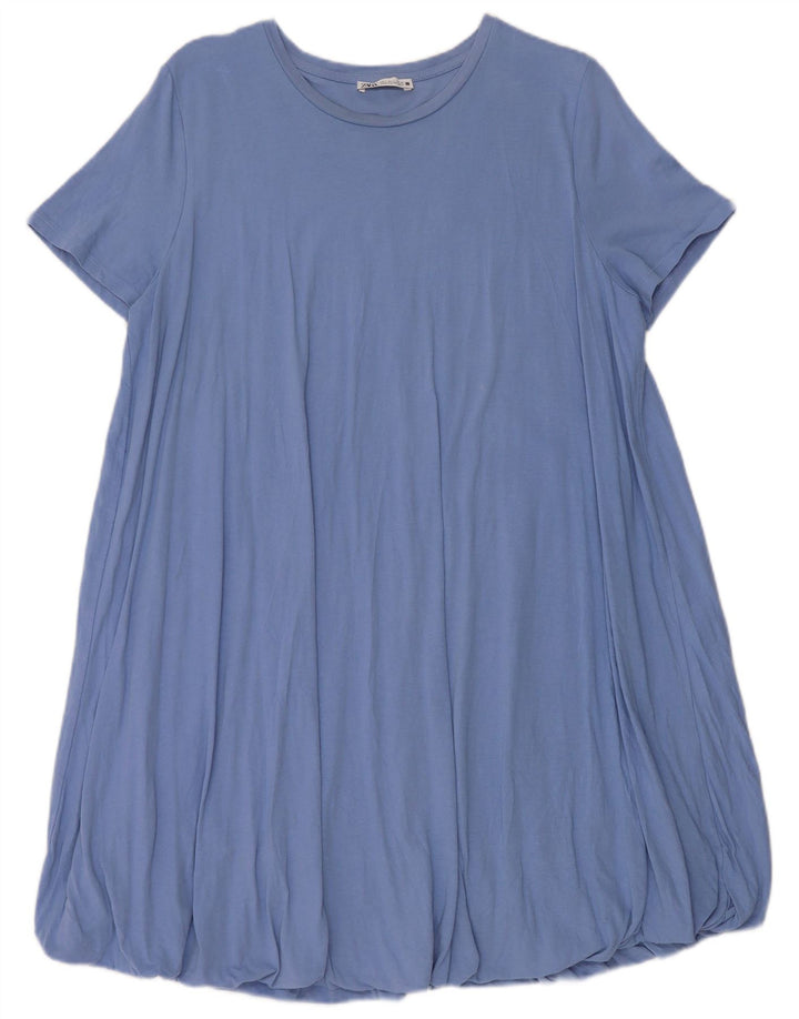 Zara Womens Bubble Dress UK 16 Große blaue Baumwolle