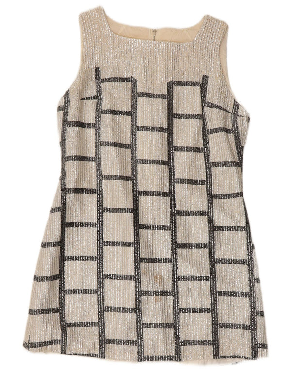 Ein Fink Damen ärmelloses A-Linien-Kleid EU 36 Small Silber Geometrisch