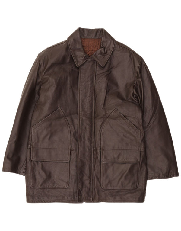 VINTAGE Ledermantel für Jungen, 15–16 Jahre, XL, braunes Leder