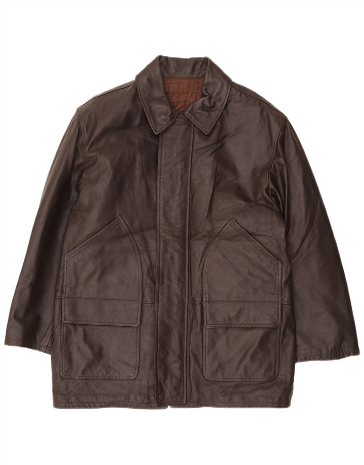 VINTAGE Ledermantel für Jungen, 15–16 Jahre, XL, braunes Leder