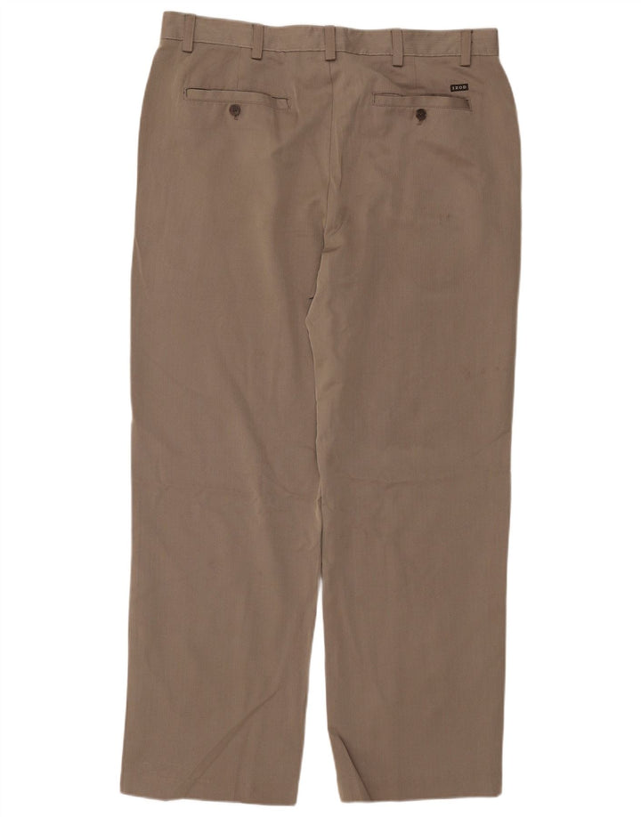 IZOD Herren gerade Chinohose W38 L32 Beige Fischgrätenmuster Polyester