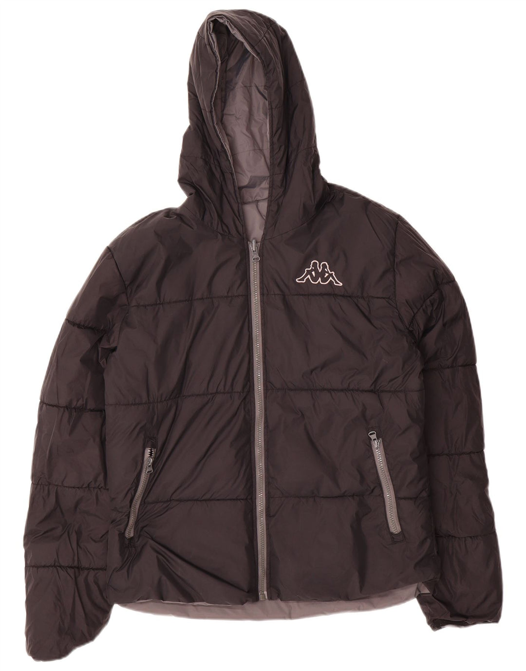 Kappa Womens Hooded Reversible Wattierte Jacke UK 14 Mittelgraues Nylon