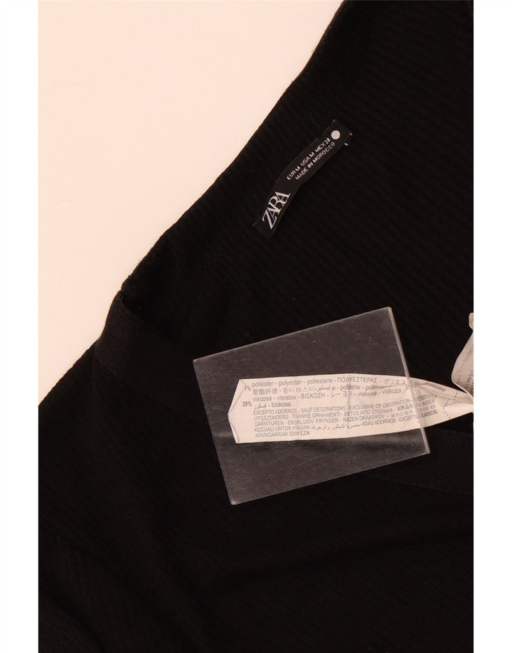 Zara Damen Longline-Kurzarm-Cardigan-Pullover UK 12 Mittelschwarz