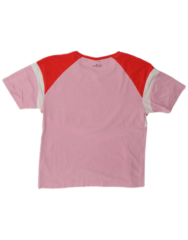 Fila Damen Grafik-T-Shirt-Oberteil UK 10 Small Rosa Colourblock-Baumwolle