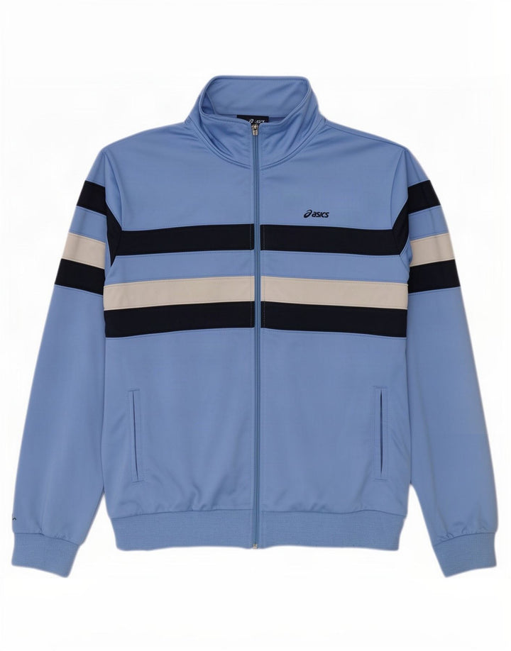 Asics Herren-Trainingsanzug-Top-Jacke XL, blaues Farbblock-Polyester