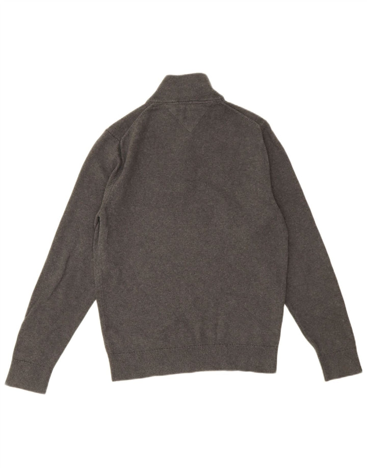 Tommy Hilfiger Herren-Pullover mit Reißverschluss am Hals, kleine graue Baumwolle