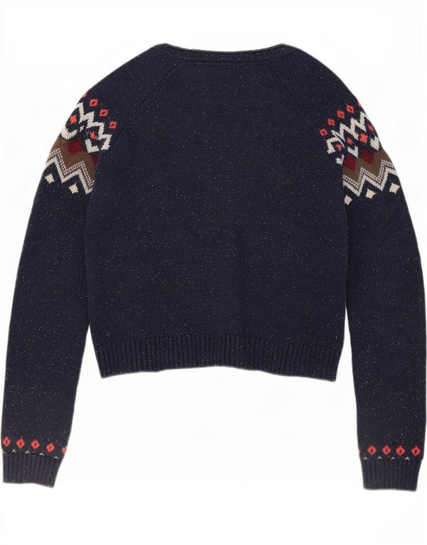 Fat Face Damen-Cardigan-Pullover UK 12 Mittelmarineblau Fair-Isle-Baumwolle