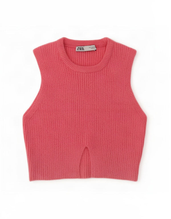 Zara Damen Crop Vest Tank Top UK 8 Small Rosa Baumwolle