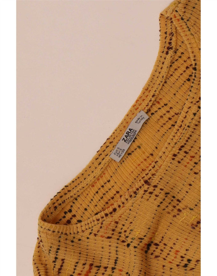 Zara Damen Crop Bluse Top UK 10 Small Beige gestreift
