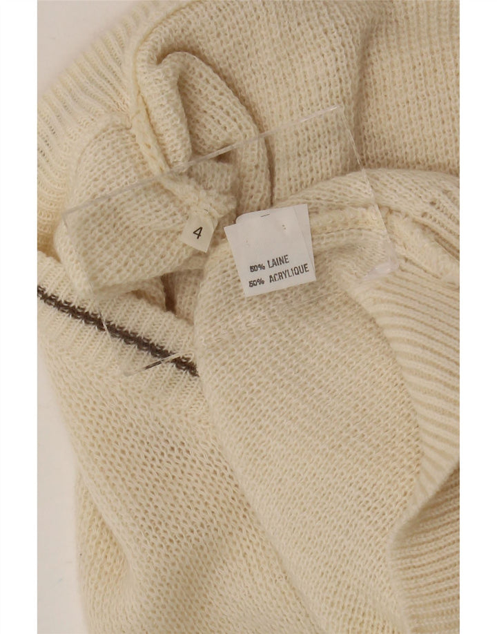 Vintage Herren Pullover mit V-Ausschnitt, groß, weiße Fair-Isle-Wolle