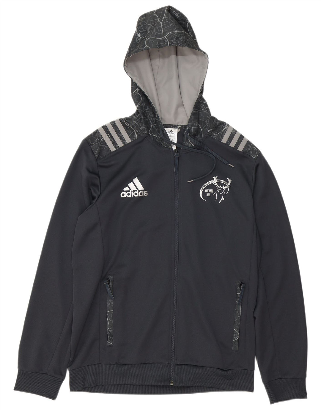Adidas Herren Munster Rugby Grafik-Kapuzenpullover mit Reißverschluss, groß, grau, Polyester