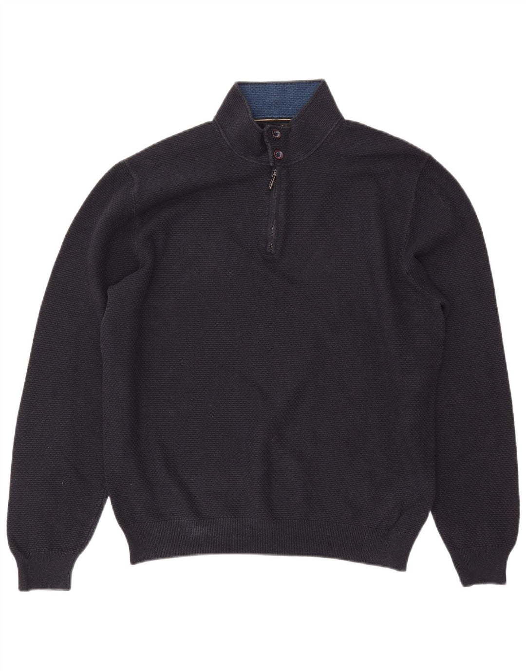 MASSIMO DUTTI Herren-Pullover mit Reißverschluss, 2XL, marineblaue Baumwolle