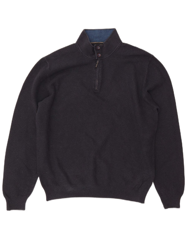 MASSIMO DUTTI Herren-Pullover mit Reißverschluss, 2XL, marineblaue Baumwolle