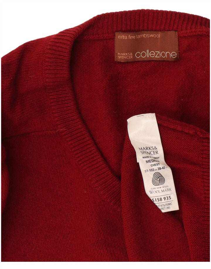Marks & Spencer Herren-Pullover mit V-Ausschnitt aus mittlerer burgunderroter Wolle