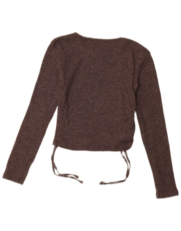 Zara Damen Langarm-Crop-Top UK 12 Mittelbraunes Polyester