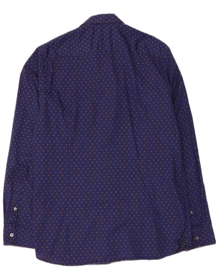 Ted Baker Herrenhemd, Größe 4, groß, marineblau gepunktete Baumwolle
