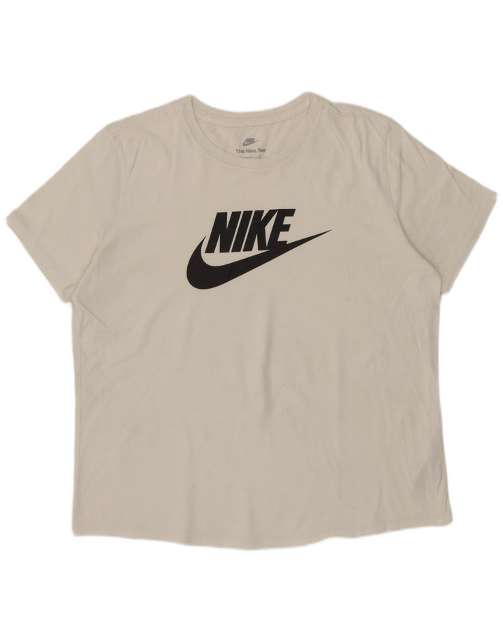 NIKE Damen-T-Shirt mit Grafik, UK 16, Größe L, weiße Baumwolle
