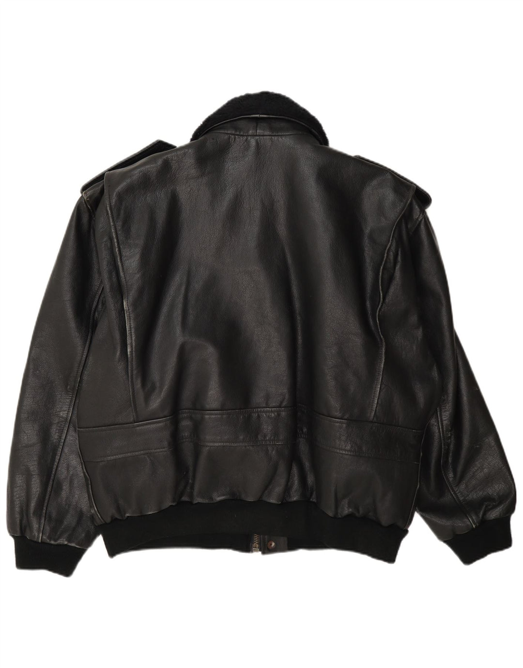Vintage Herren Militärlederjacke UK 42 XL Schwarz