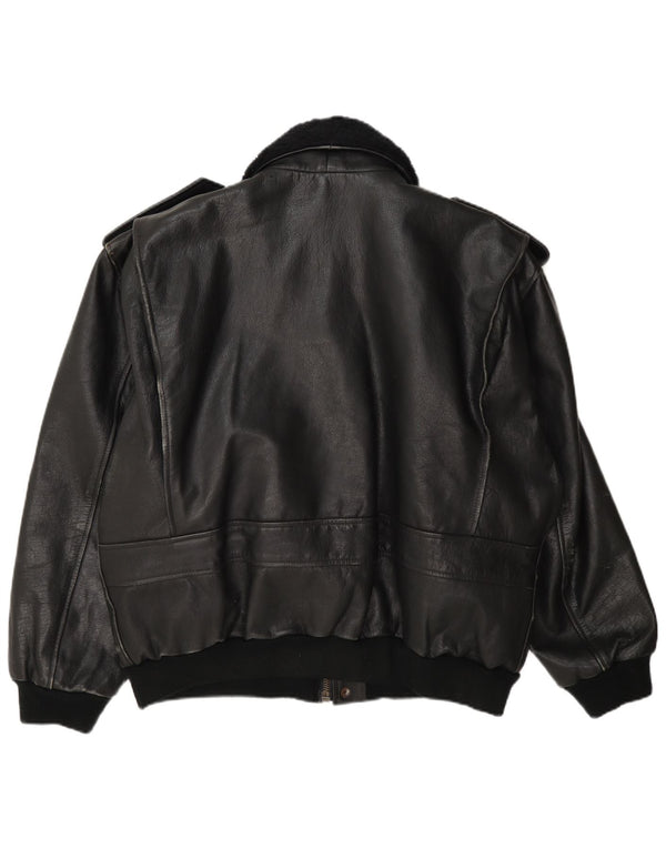 Vintage Herren Militärlederjacke UK 42 XL Schwarz