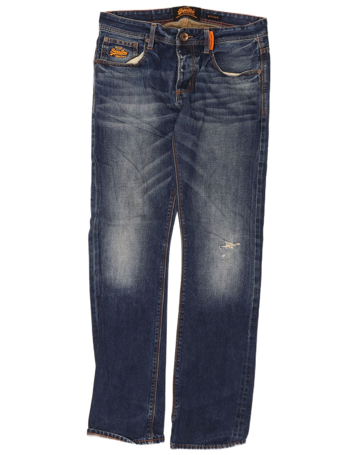 Superdry Herren Distressed Straight Jeans W32 L32 Blaue Baumwolle
