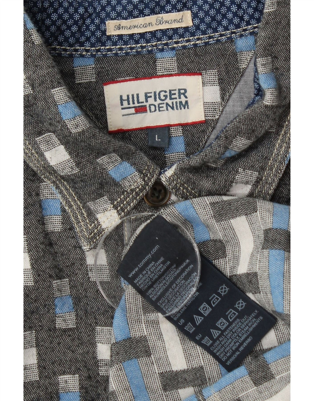 TOMMY HILFIGER Herrenhemd Große graue geometrische Baumwolle