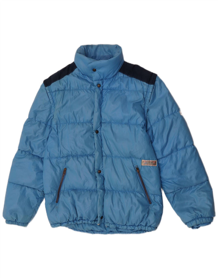 Wattierte Vintage-Herrenjacke mit Kapuze, IT 52 XL, blaues Colourblock-Polyamid