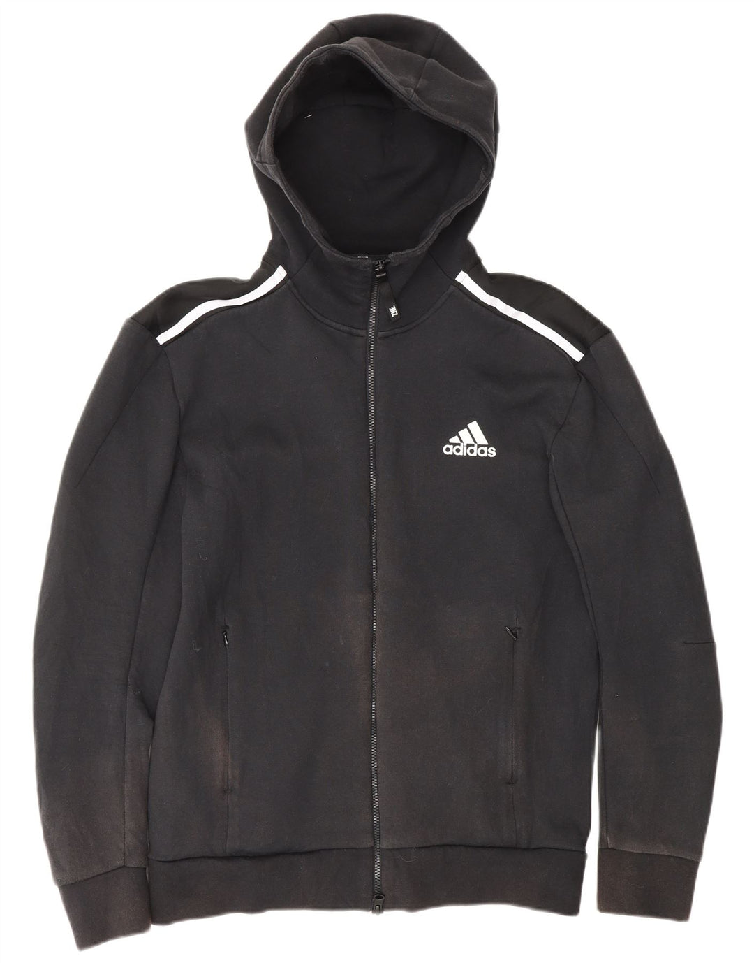 Adidas Herren-Kapuzenpullover mit Reißverschluss, klein, schwarz gestreift, Baumwolle