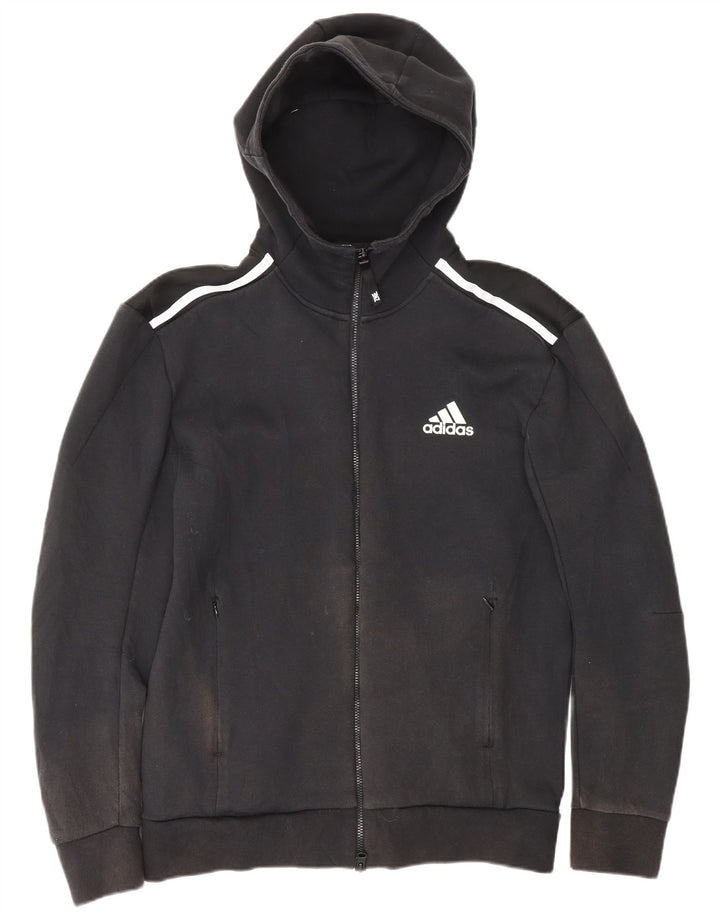 Adidas Herren-Kapuzenpullover mit Reißverschluss, klein, schwarz gestreift, Baumwolle