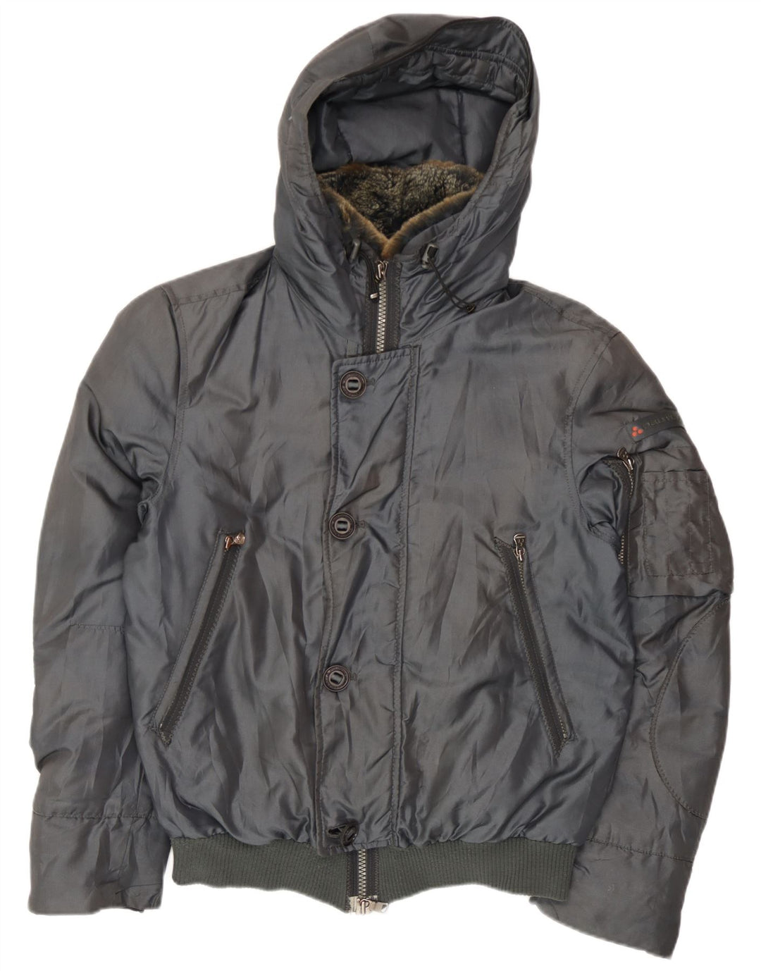 PEUTEREY Herren Bomberjacke mit Kapuze, wattiert, UK 38, mittelgrau, Polyamid