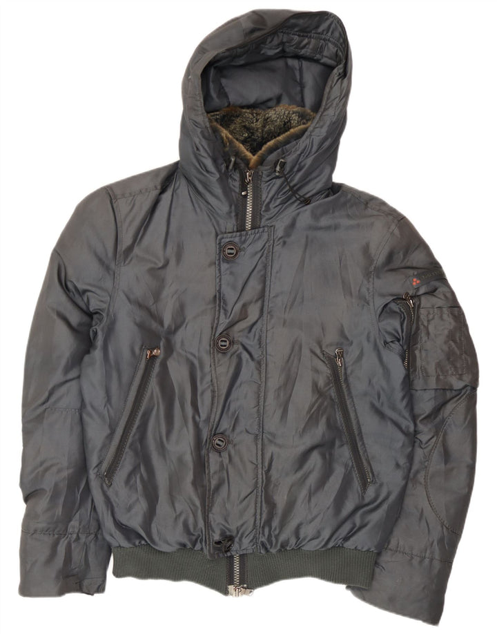PEUTEREY Herren Bomberjacke mit Kapuze, wattiert, UK 38, mittelgrau, Polyamid