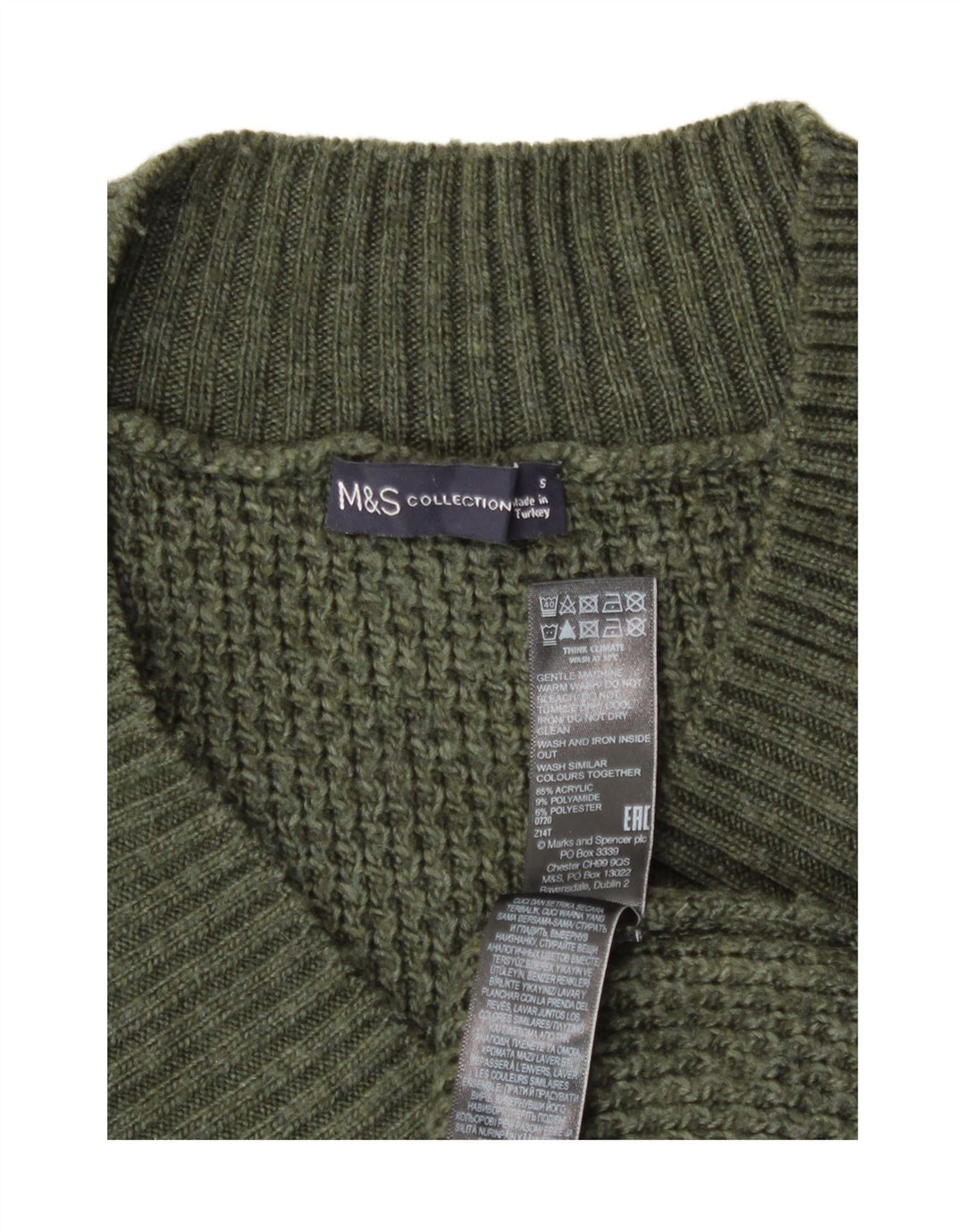 Marks & Spencer Herren-Pullover mit V-Ausschnitt, klein, grünes Acryl