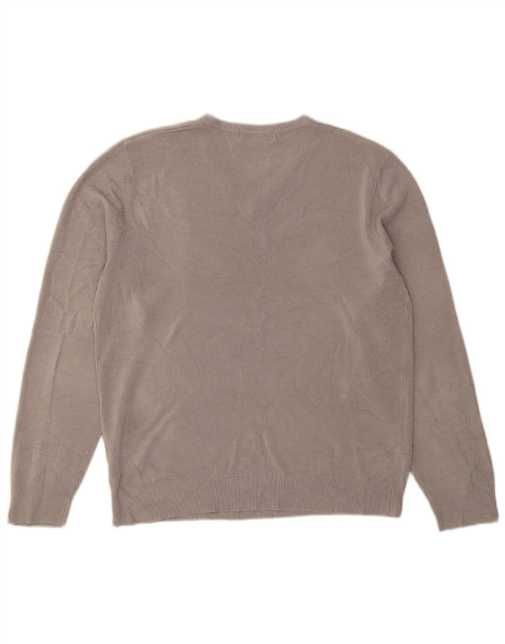 Marks & Spencer Herren Blauer Harbour-Pullover mit V-Ausschnitt Mittelgraues Acryl