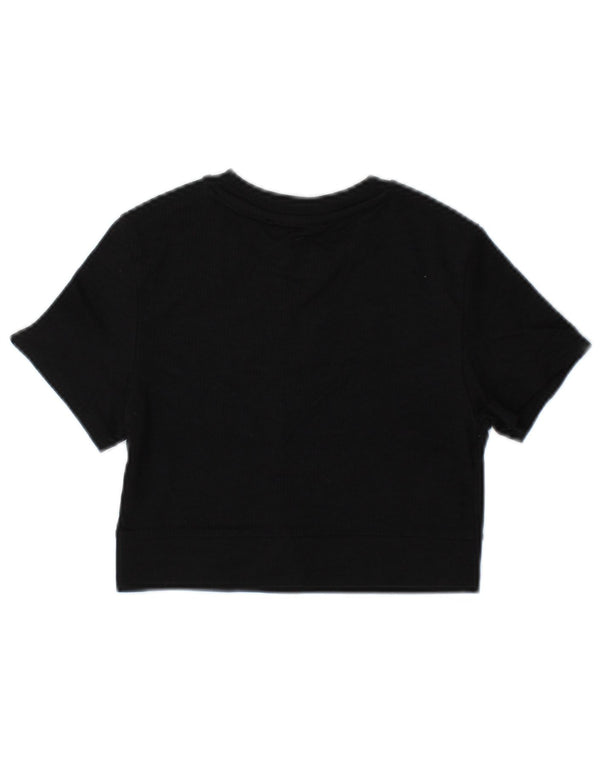 Bershka Damen Crop T-Shirt Top UK 10 Small Schwarz Polyamid