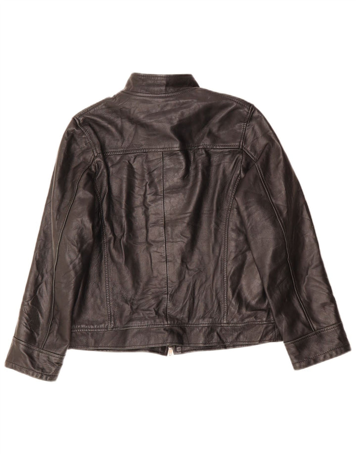 VINTAGE Damen Loose Fit Lederjacke UK 6 XS Schwarzes Leder