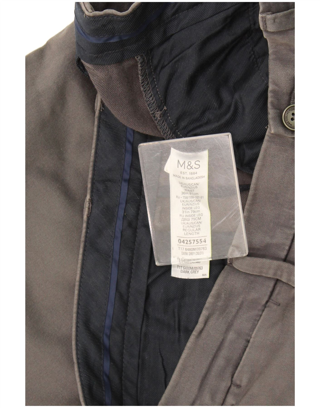 Marks & Spencer Slim Chino-Hose für Herren, W36, L31, graue Baumwolle