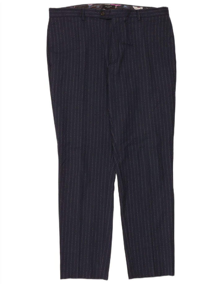 Ted Baker Herren-Anzughose, schmal zulaufend, W40, L34, marineblaues Nadelstreifen-Polyester