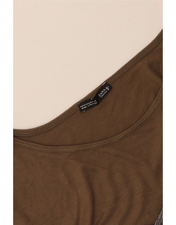Zara Damen Graphic Top Langarm UK 14 Mittelbraun