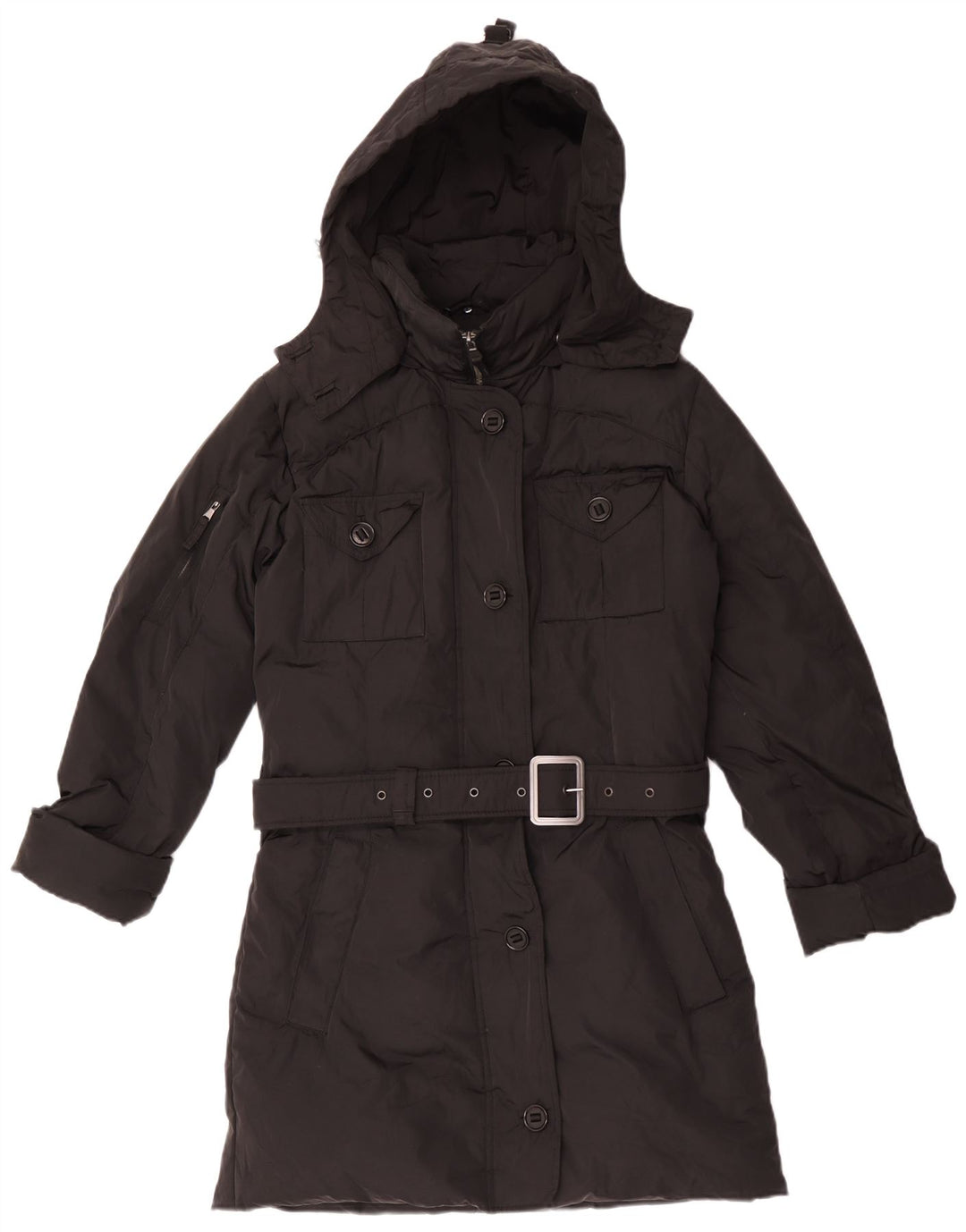 Canadiens Wattierter Damenmantel mit Kapuze, UK 16, Größe L, Schwarz, Polyester