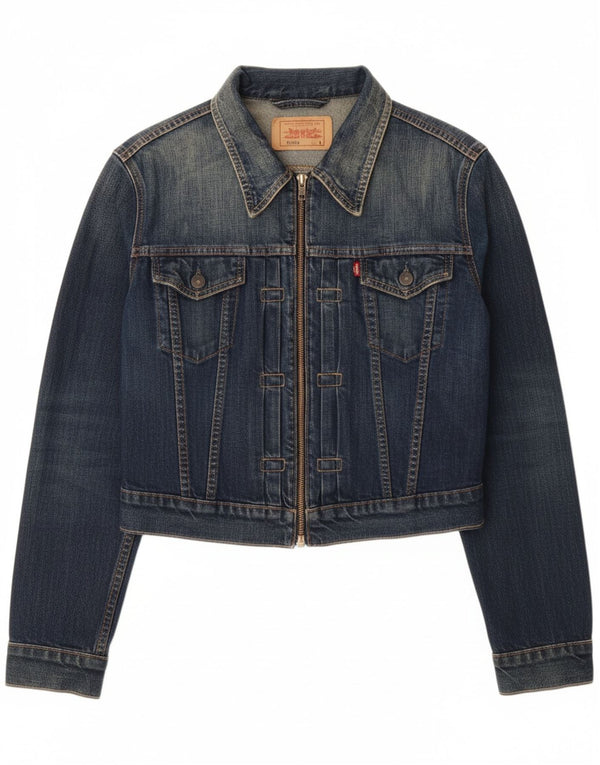 LEVI'S Damen Crop Denim Jacke UK 14 Große blaue Baumwolle