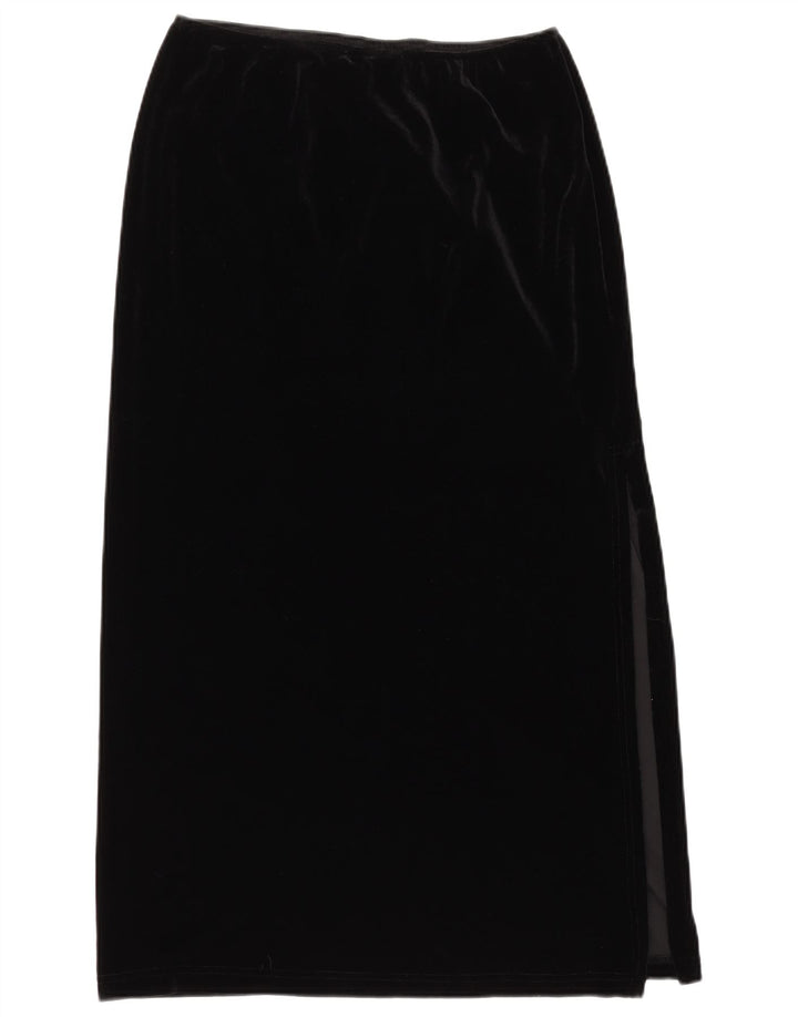 Vintage Damen Samt Maxirock UK 16 Large W34 Schwarz Polyester