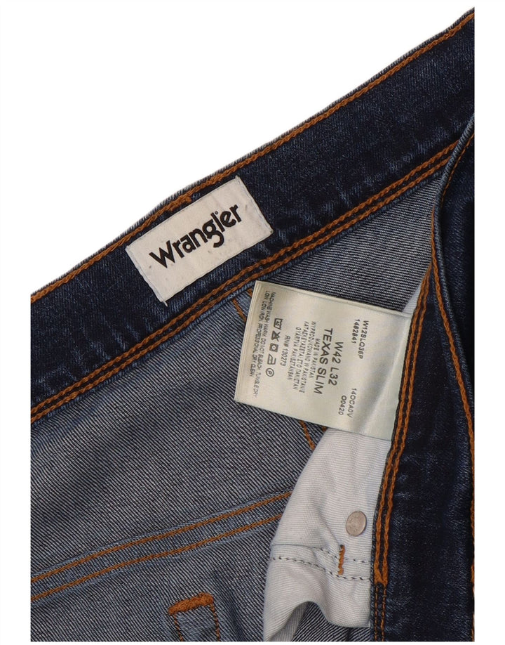 WRANGLER Herren Texas Slim Jeans W42 L32 Blaue Baumwolle