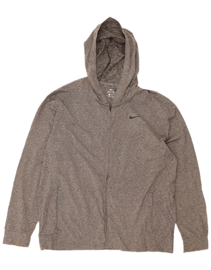 NIKE Herren Dri Fit Zip Hoodie Pullover XL Grau geflecktes Polyester